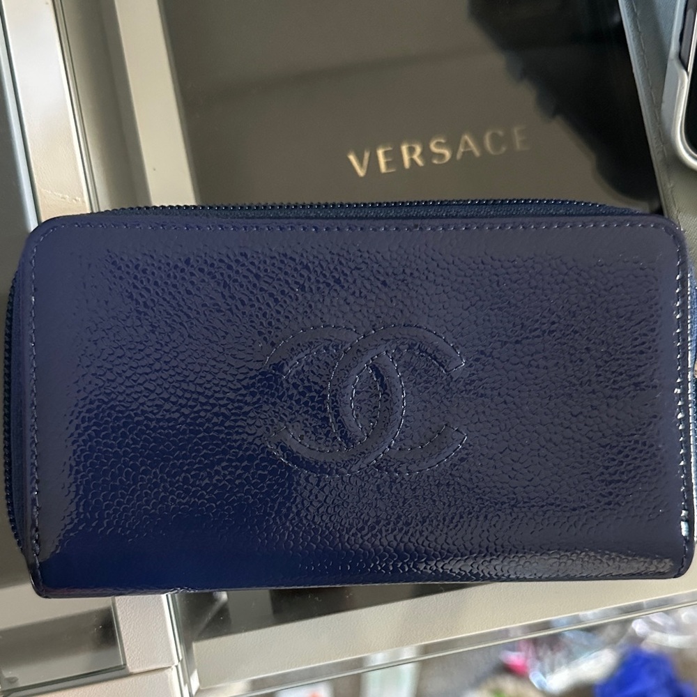 CHANEL Dark Blue Patent Leather Wallet